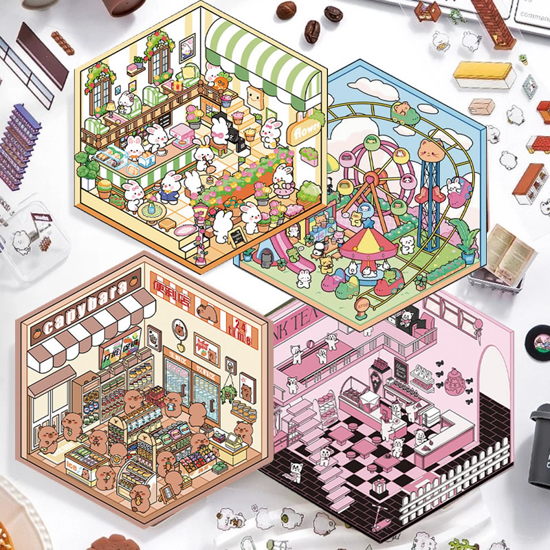 Laptop Accessories Gifts - Cartoon 3D Tier Miniatur-Szenen-Aufkleber Kawaii Kapibala